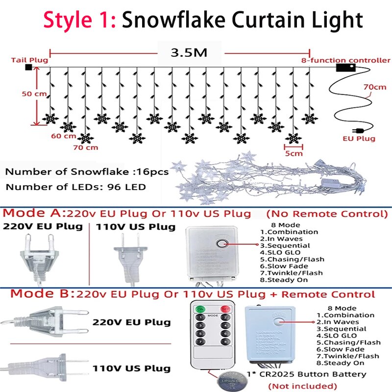 LED Snow Flake Icicle String Lights