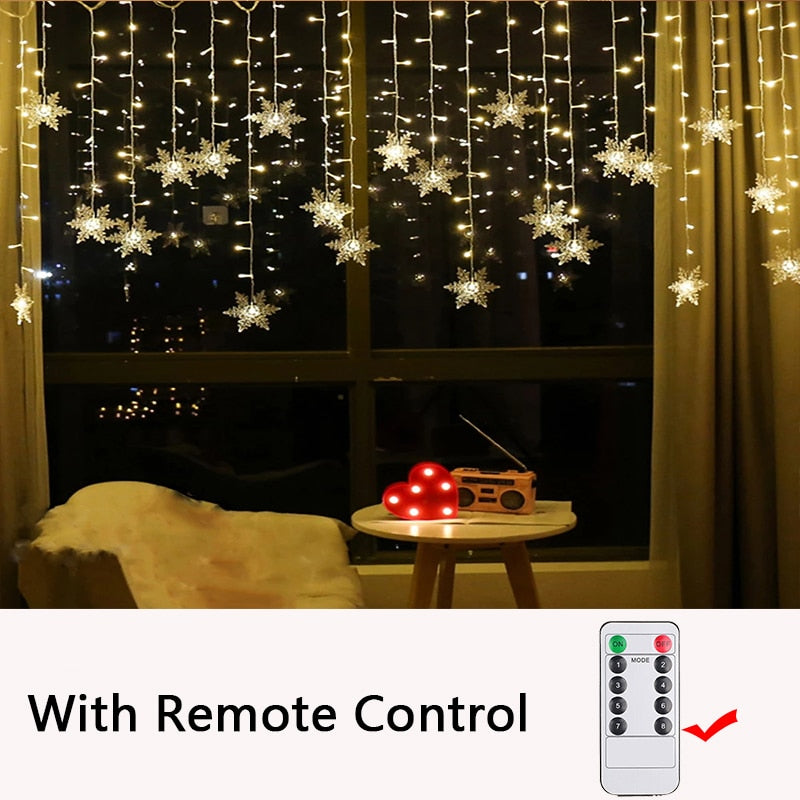 LED Snow Flake Icicle String Lights