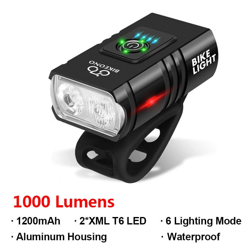 1000LM Bike Mount Light Headlight T6 LED USB Rechargeable