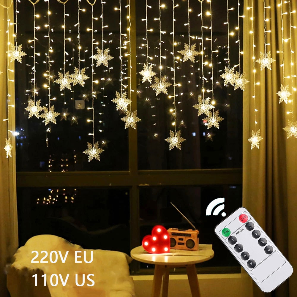 LED Snow Flake Icicle String Lights