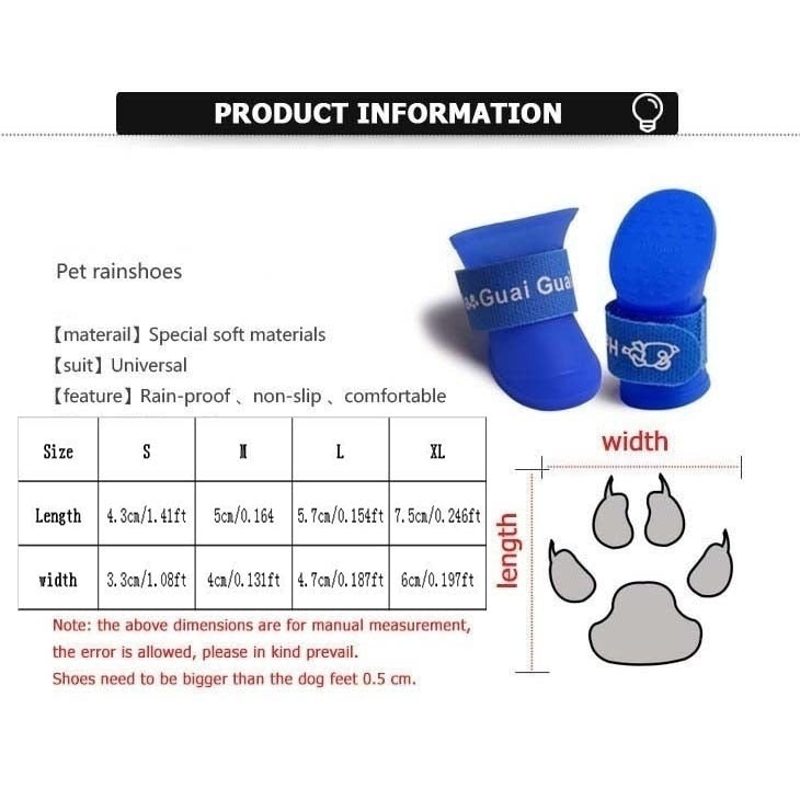4Pc/Set Pet Dog Rain Shoes