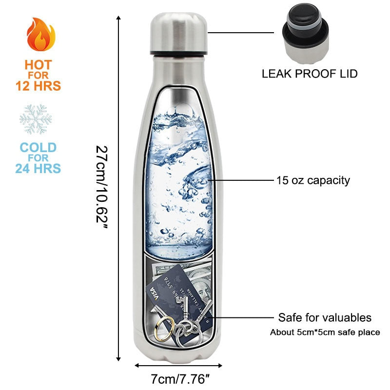 Steel Water Bottle Safe With Hidden Compartment