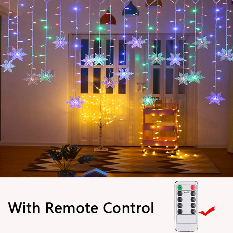 LED Snow Flake Icicle String Lights