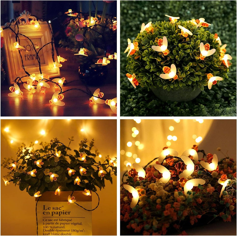 LED Cute Bee Solar String Lights