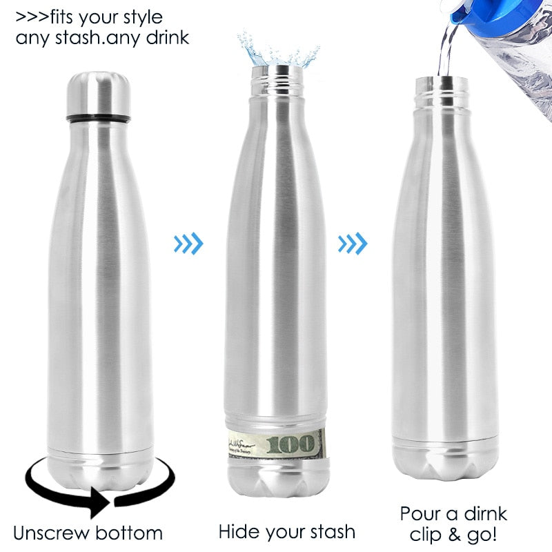 Steel Water Bottle Safe With Hidden Compartment