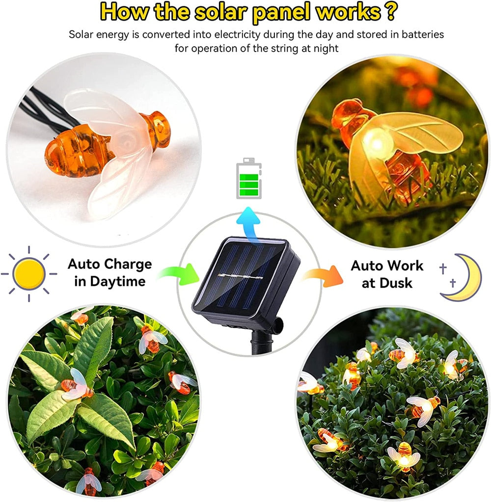 LED Cute Bee Solar String Lights