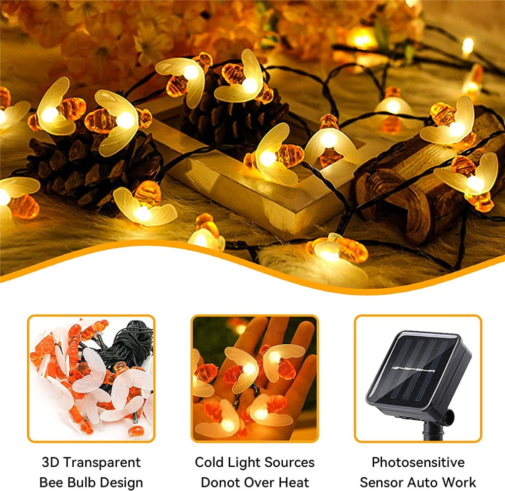 LED Cute Bee Solar String Lights