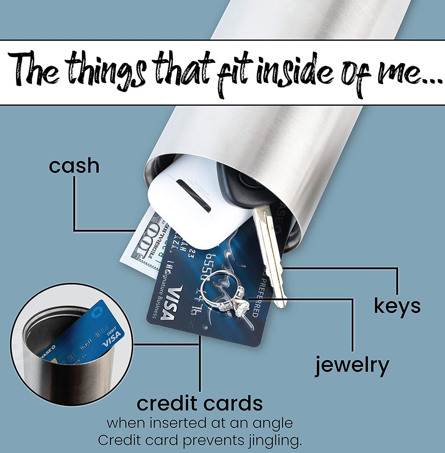 Steel Water Bottle Safe With Hidden Compartment