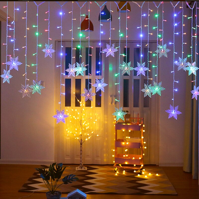 LED Snow Flake Icicle String Lights