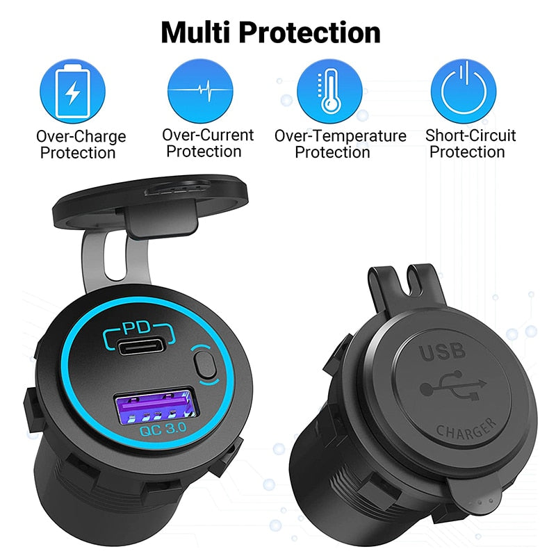 48W USB Charger Socket Waterproof Fast Charge Adapter