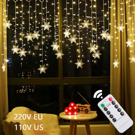 LED Snow Flake Icicle String Lights