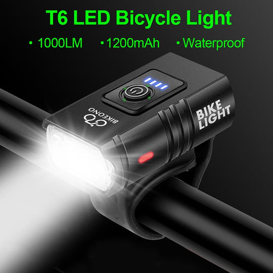 1000LM Bike Mount Light Headlight T6 LED USB Rechargeable