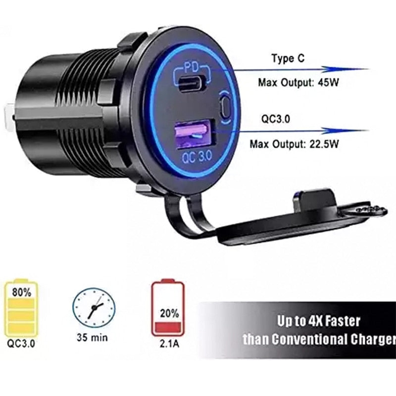 48W USB Charger Socket Waterproof Fast Charge Adapter